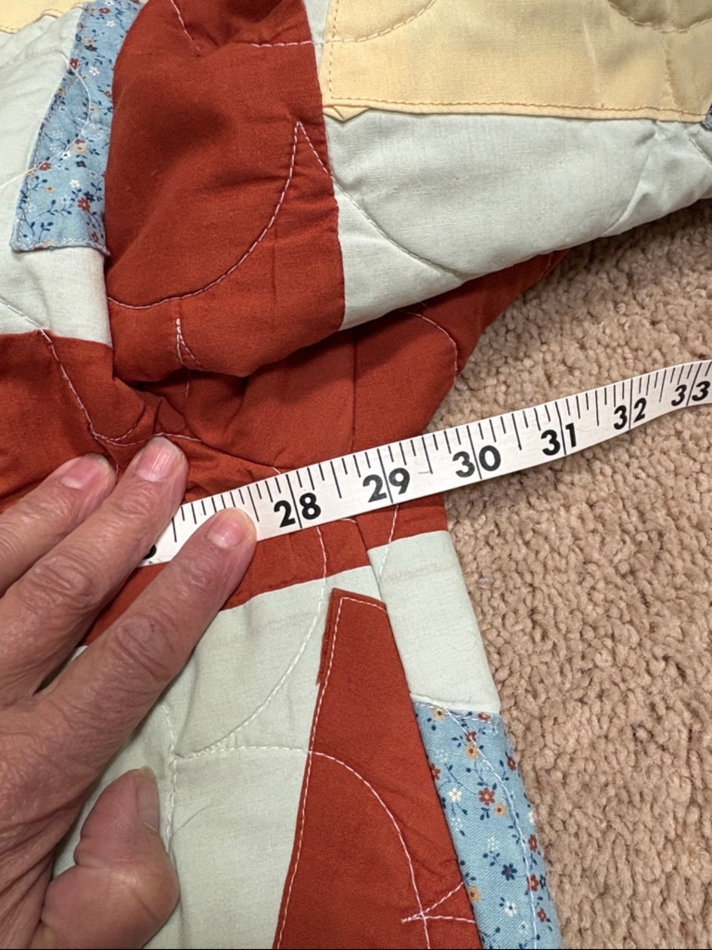 Patchwork Quilted Jacket in Rust, Cream & Light Blue,Size 1x - Picture 9 of 11